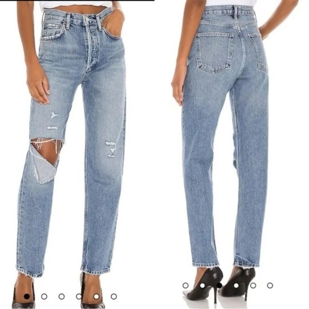 Agolde Light Blue Distressed Straight Leg Jeans
